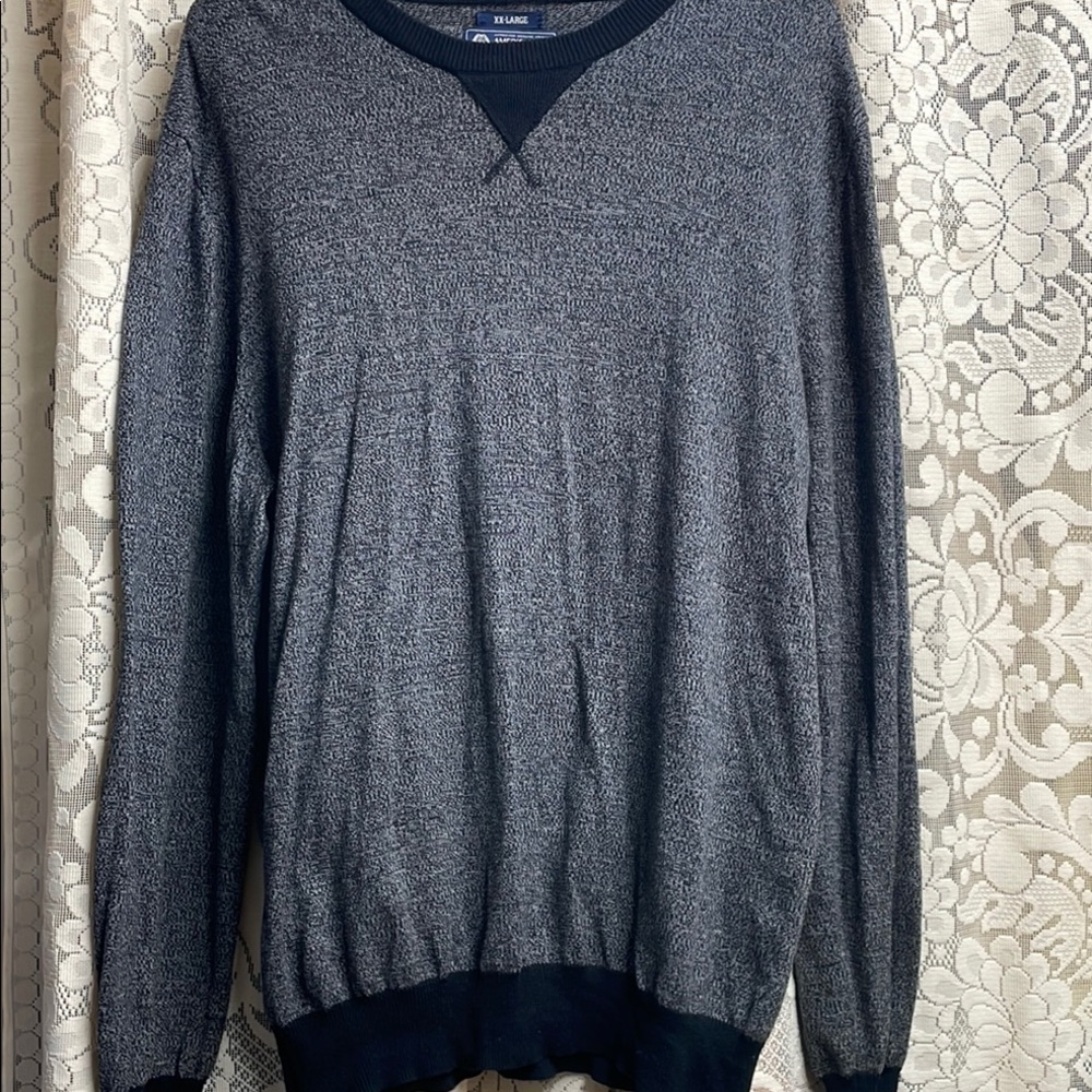 American Rag Gray/Black Crewneck Sweater Classic Knit 100% Cotton